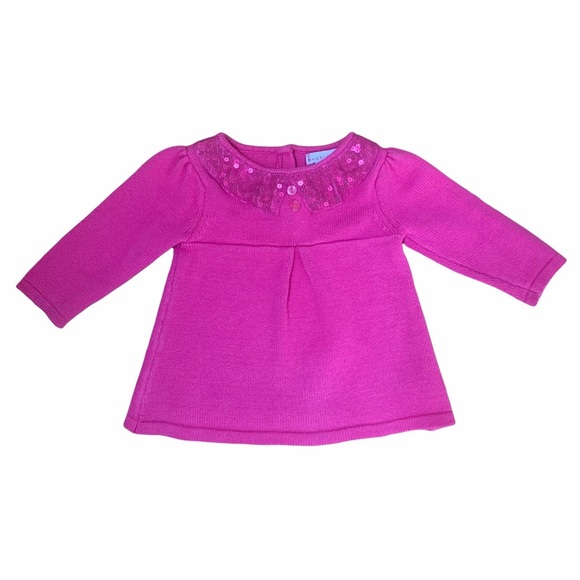 🌟3/$15🌟Maggie & Zoe Baby Girl Barbie Pink Knit Sweater Dress Sequins 6-9M - Picture 1 of 10